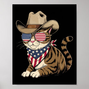 4th Of July Cat For Cowboy Lover Usa American Flag Poster