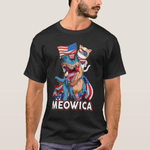 4th Of July Cat  Meowica American Flag Dinosaur Re T-Shirt