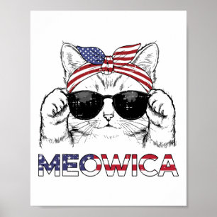 4th Of July Cat Meowica Usa Bandanna Patriot Girls Poster