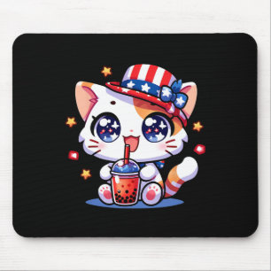 4th Of July Cat Shirt Girls Kids Kawaii Anime Boba Mouse Pad