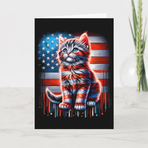 4th Of July Cat Usa Flag Cute Kitten Memorial Day Card