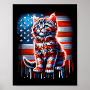 4th Of July Cat Usa Flag Cute Kitten Memorial Day Poster