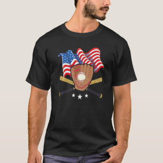 4th Of July Catcher Baseball Player US Flag Sport T-Shirt