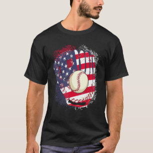 4th Of July Catcher Baseball Player US Flag Sport T-Shirt