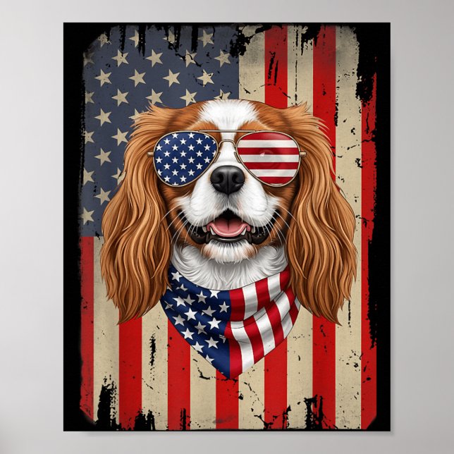4th Of July Cavalier King Charles Spaniel Dog Poster (Front)