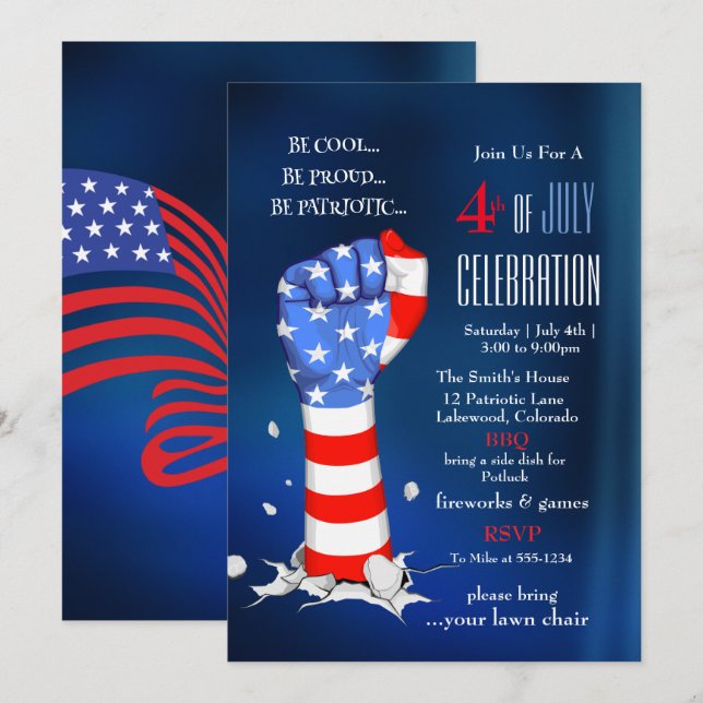 4th of July Celebration American Flag Fist Invitation (Front/Back)