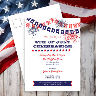 4th of July Celebration Fireworks   Bunting Invite Postcard