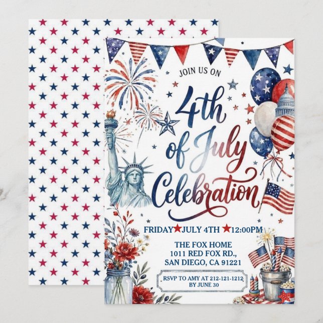 4th of July Celebration Invitation (Front/Back)