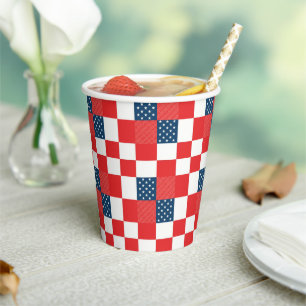 4th of July Chequerboard Patriotic Stars and Strip Paper Cups