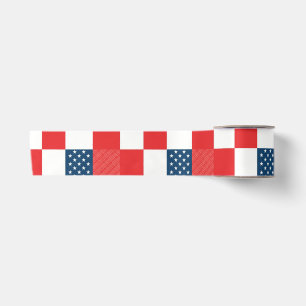 4th of July Chequerboard Patriotic Stars and Strip Satin Ribbon