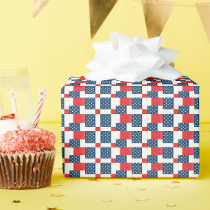 4th of July Chequerboard Patriotic Stars and Strip Wrapping Paper