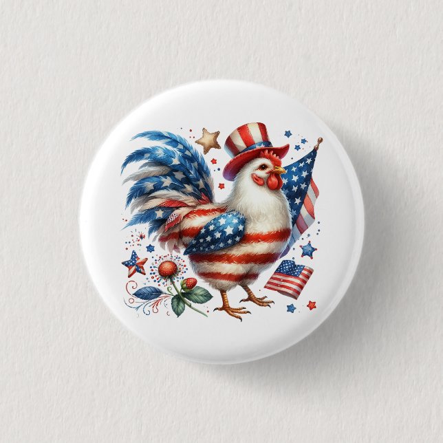 4th of July Chicken Clipart-61531 3 Cm Round Badge (Front)