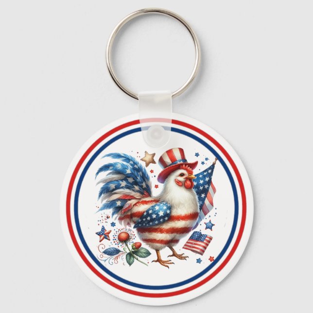 4th of July Chicken Clipart-61531 Key Ring (Front)