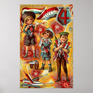4th of July - Children with Fireworks Poster