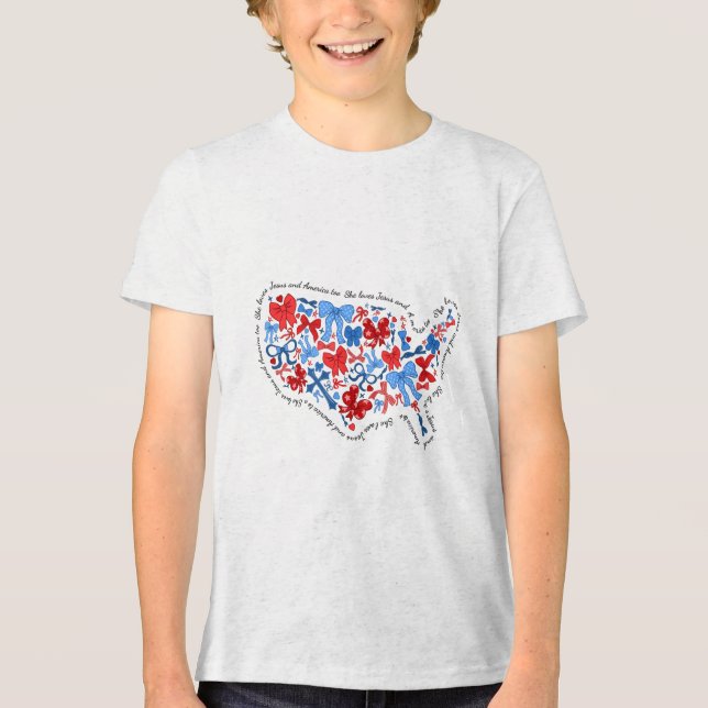 4th Of July Christian Coquette She Loves Jesus &am Tri-Blend Shirt (Front)