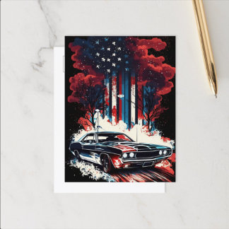 4th of July Classic Car Postcard