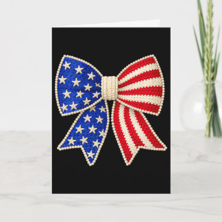 4th Of July Coquette American Flag Bow With Pearls Card