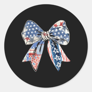 4th Of July Coquette Bow American Flag 1776 Indepe Classic Round Sticker