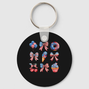 4th of July Coquette Bow Red White Blue USA Flag Key Ring