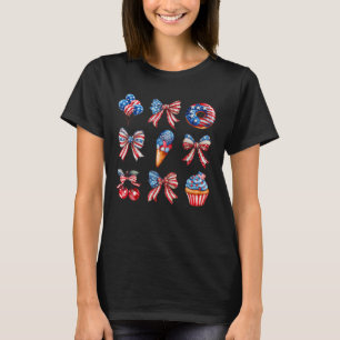 4th of July Coquette Bow Red White Blue USA Flag T-Shirt