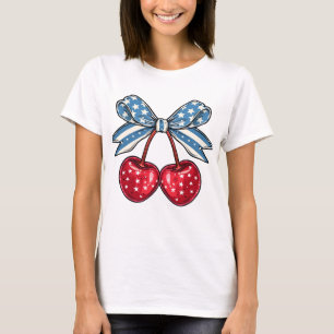 4th of July Coquette Cherry Bow T-Shirt
