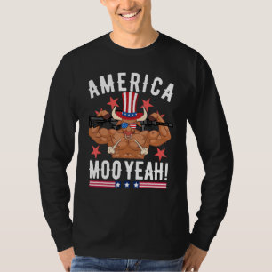 4th Of July Cow  Moo Yeah Sun Glasses Patriotic T-Shirt