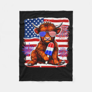 4th Of July Cow Popsicle Firework Usa American  Fleece Blanket