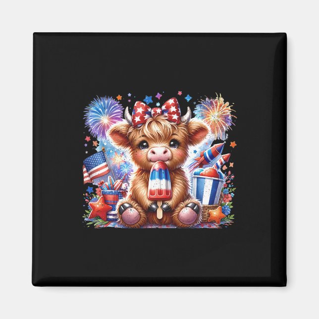 4th Of July Cow Popsicle Firework Usa American  Magnet (Front)