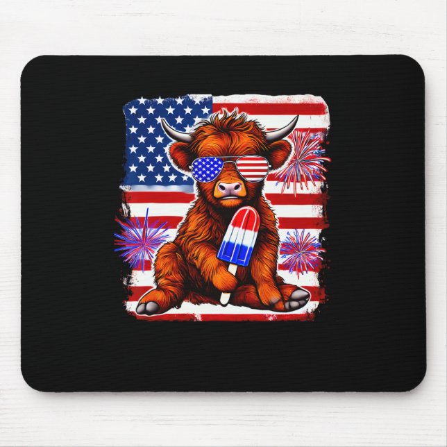 4th Of July Cow Popsicle Firework Usa American  Mouse Pad (Front)