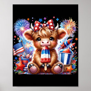 4th Of July Cow Popsicle Firework Usa American  Poster