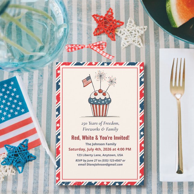 4th of July Cupcake Fireworks America 250th Invitation (Creator Uploaded)