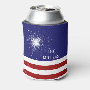 4th of July Customisable Can Cooler with Sparkler