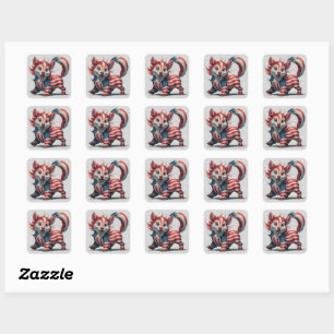 4th of July Cute Animal Square Sticker
