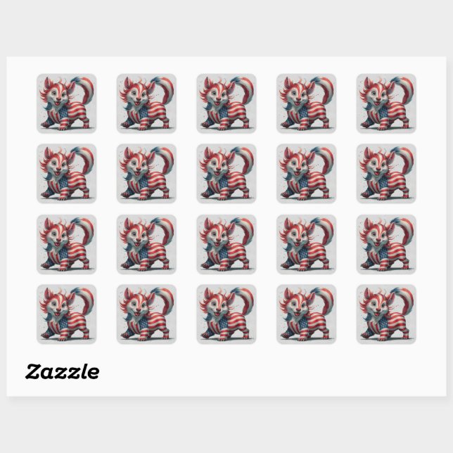 4th of July Cute Animal Square Sticker (Sheet)