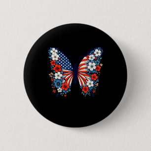 4th Of July Cute Butterfly Flower Red White Blue U 6 Cm Round Badge