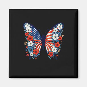 4th Of July Cute Butterfly Flower Red White Blue U Magnet