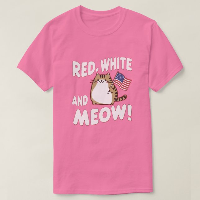 4th of July ,cute cat holding usa flag T-Shirt (Design Front)