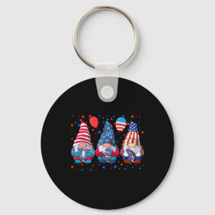 4th Of July Cute Gnomes Usa American Flag Independ Key Ring