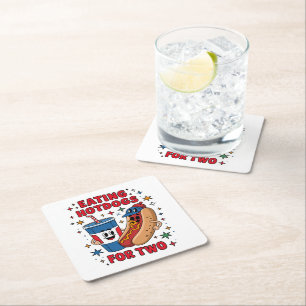 4th Of July Cute Hotdogs Square Paper Coaster