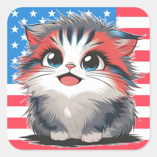 4th of July Cute Kitten Sticker Sheet (Front)