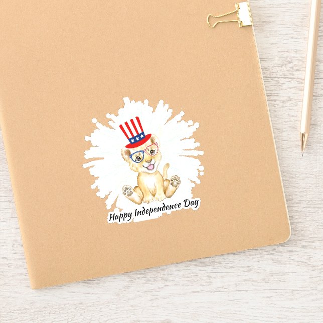 4th Of July Cute lion Independe Day Usa Flag Glass (Notebook)