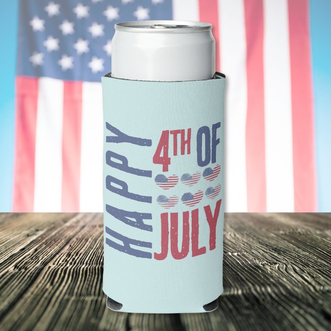 4th Of July Cute Patriotic Seltzer Can Cooler (4th Of July Cute Patriotic USA American Flag Seltzer Can Cooler)