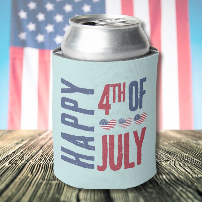 4th Of July Cute Patriotic USA American Flag Can Cooler (Cute Patriotic USA American Flag Heart 4th Of July Can Cooler)