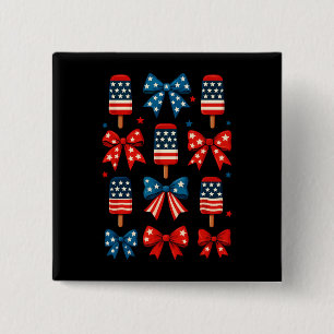 4th Of July Cute Popsicle Coquette Bow Patriotic 15 Cm Square Badge