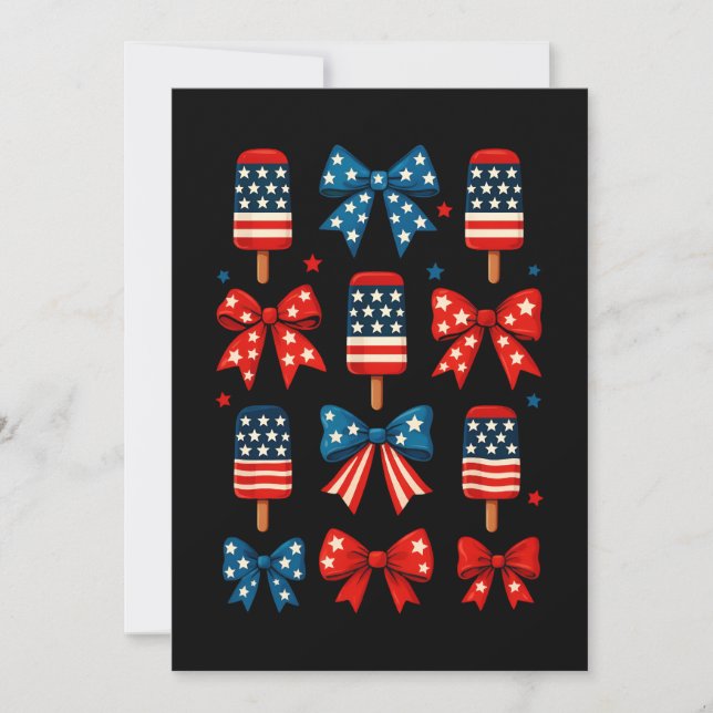 4th Of July Cute Popsicle Coquette Bow Patriotic  Invitation (Front)