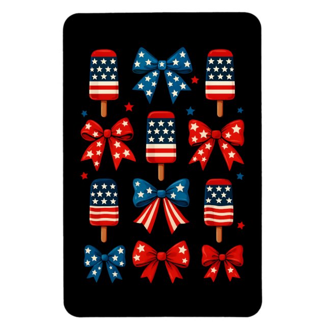 4th Of July Cute Popsicle Coquette Bow Patriotic  Magnet (Vertical)