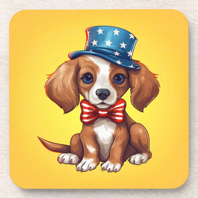 4th Of July Cute Puppy Dog-71008 Coaster (Front)