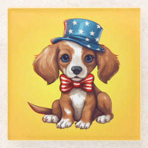 4th Of July Cute Puppy Dog-71008 Glass Coaster
