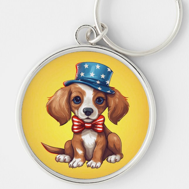 4th Of July Cute Puppy Dog-71009 Key Ring (Front)