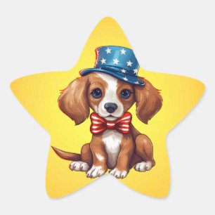 4th Of July Cute Puppy Dog-71009 Star Sticker